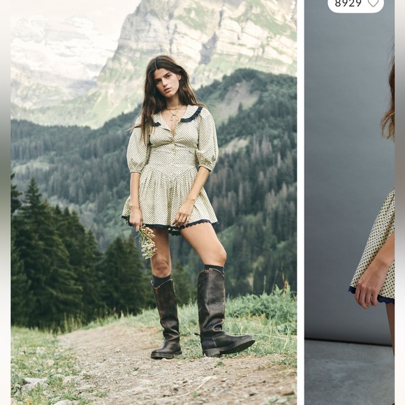 NWT Free People Polka Dot Mini Dress with Navy Accents - Picture 3 of 3